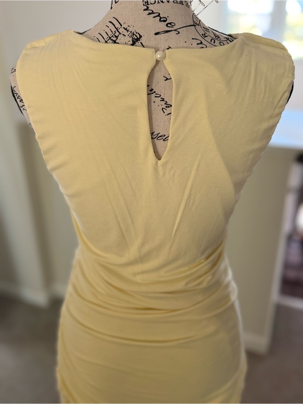 Lulus Tamber Light Yellow Jersey Knit Drop Waist Midi Dress XL - Picture 4 of 7